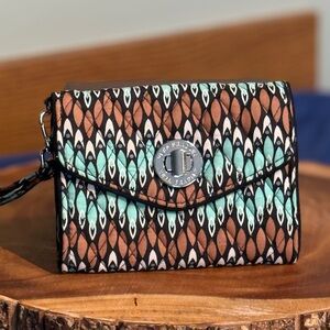 VERA BRADLEY Sierra Stream Quilted Wristlet/Wallet | Retired 2015 | Teal & Brown